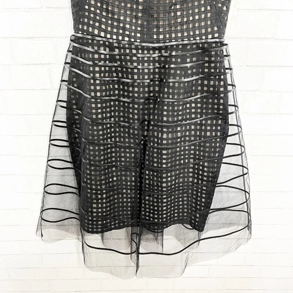 Lela Rose Black Embroidered Dress with Striped Tulle Overlay Women's Size 8 NWT - Picture 3 of 10